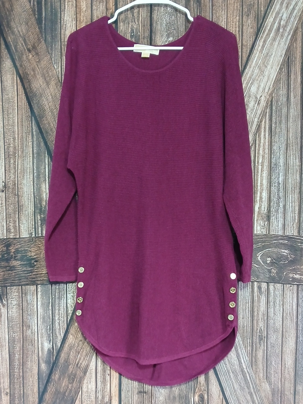 MICHAEL Michael Kors Burgundy Long Sleeve Tunic with Gold Buttons